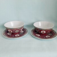 Kínai porcelán kézzel festett  tányér + tálka ( 2 pár )