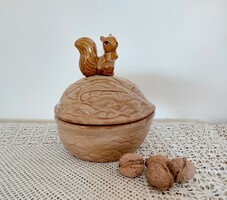 Christmas glazed ceramic bonbonier squirrel nut holder or hazelnut dispenser