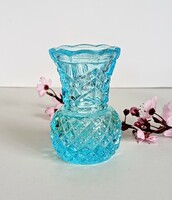 Régi türkizkék üveg kis váza 8cm