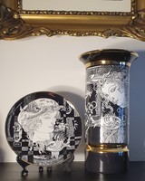 Hollóháza Saxon Endre Adria vase and wall plate (in beautiful condition!!!)