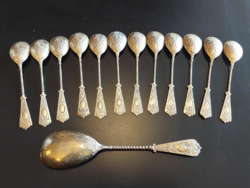 From 41T.1 HUF antique gold-plated 800‰ silver 348g art nouveau 12-person ice cream spoon set