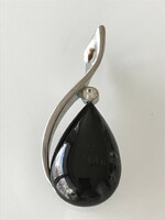 Modern pendant with onyx stone and crystal, 5 cm long