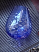 Kehely alakú, retro, csiszolt kék üvegváza
