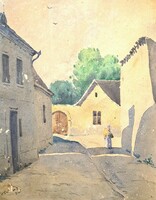 Sunny Street - watercolor from the 1920s, marked 