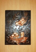 Old copper plate wall picture bird with nest scene 19.5*26 cm