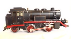 Black steam locomotive with tool tank, custom-made zero 0 railway model toy train