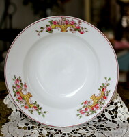 Antique porcelain, rosy flower basket patterned deep plate, wall plate