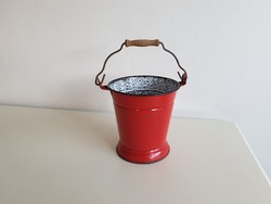 Old small size enamel vintage enameled red footed bucket jug