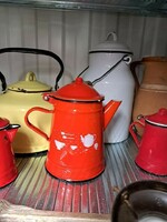 Enameled enameled approx. 1 liter red patterned teapot coffee pot pot vessel antique nostalgia