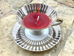 Winterling Bavaria aranyozott rózsamintás teás vagy capuccinos csésze és alj porcelán illatgyertya