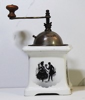 Antique Leinbrock coffee grinder made of porcelain. With hand painted scenes. From the years 1925 -1935. German.