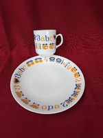 Alföldi porcelán ritkább ovis óvodás ABC-s betűs  bögre tányér Gyönyörű Gyűjtői  nosztalgia darab