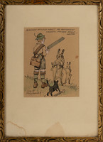 Károly Mühlbeck (1869-1943): caricature with hunter and rabbits, watercolor