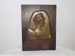 Antique bronze plaque, Sissi, Queen of the Hungarians, with Hungarian royal crown