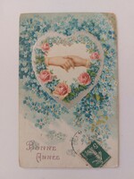 Old embossed postcard postcard heart handshake forget-me-not rose