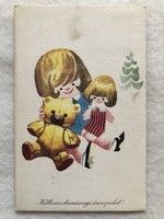 Régi rajzos Karácsonyi képeslap - Szilas Győző rajz  - 100 éves a M. Posta bélyegzéssel         -5.