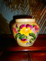 Antik  kézzel festett  kalcedon üveg váza