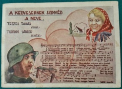 Kottás katonai propaganda grafikus üdvözlő képeslap, 1942