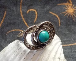 With video! Old silver ring with turquoise and marcasite