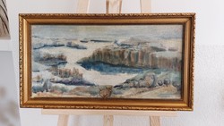 (K) beautiful landscape painting hortobágy 65x36 cm with frame