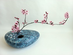 Navy blue, juried, retro ikebana flower arrangement