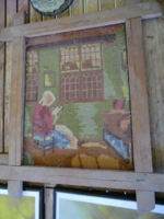 Antique tapestry reading woman in a wooden frame 40x50