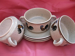 3 sets of hand-painted rooster soup cups - no chicken - in one