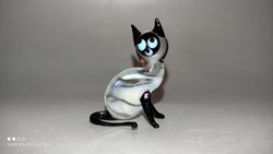 Üveg állat figura mini  sziámi cica macska