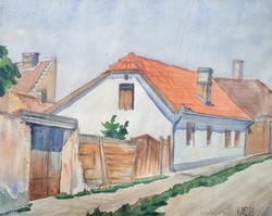 Subotica - k. Dezső, 1943 - watercolor - Serbia, street view