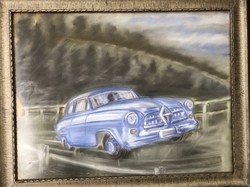 Retro car pastel painting.