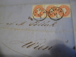 Antique letter, with stamp, without envelope 1861 Trieste, with dry stamp, authentic