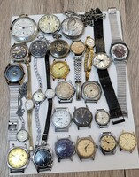 28 Russian, German, Chinese wristwatches, pocket watches + lots of straps and parts.
