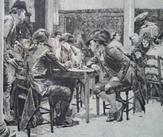 Chess game - etching after a painting by the Seville artist josé jimenez aranda (1837-1903) - Spanish image