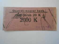 ZA428.1  OMB  Osztrák -magyar bank  100 db 20 K - kötegelő szalag 1918
