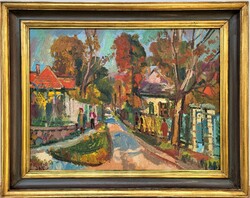 Ferenc Doór (1918-2015) Szentendre Street c. Gallery painting with original guarantee!