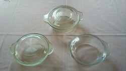 Három régi különböző jénai üveg tál tetővel