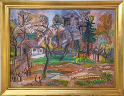 Orosz Gellért (1919 - 2002) Kertek Tavasszal c.Képcsarnokos festménye Eredeti Garanciával !