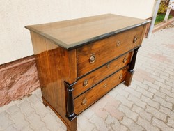 Original period antique Biedermeier 3-drawer walnut svartnis chest of drawers from the 1800s