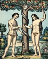 Ádám és Éva a Paradicsomban - antik bécsi litográfia XIX. század