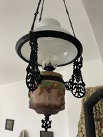 Hibátlan Eredeti Antik szecessziós, gyümölcsös majolika lüszter-lámpa