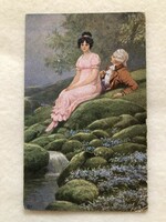 Antik, romantikus képeslap - Postatiszta             -2.