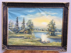 Signed oil on canvas painting framed