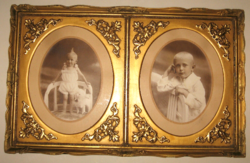 1925 - All antique very special double picture frame with photos