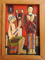 Fajka János fire enamel small family on a red background