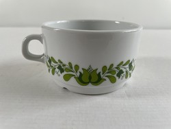 Régi, retro Alföldi porcelán zöld színű, magyaros, menza mintás teáscsésze
