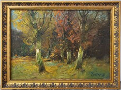 Mihály Zeller (1859 - 1915) Forest Interior painting with Original Guarantee!