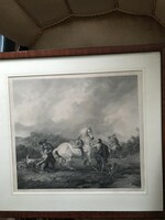 Antik metszet  Philips Wouwerman .On the hunt című 17 századi olajképe után metszette Frideric  Hohe
