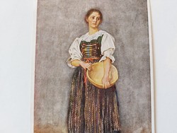 Old postcard art postcard lady in traditional costume