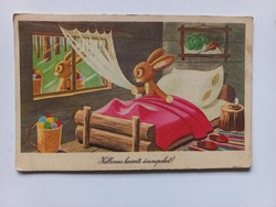 Régi grafikus húsvéti képeslap - Réber Láaszló rajz