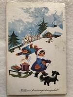 Régi Karácsonyi rajzos képeslap - Tomaska Irén rajz                           -5.
